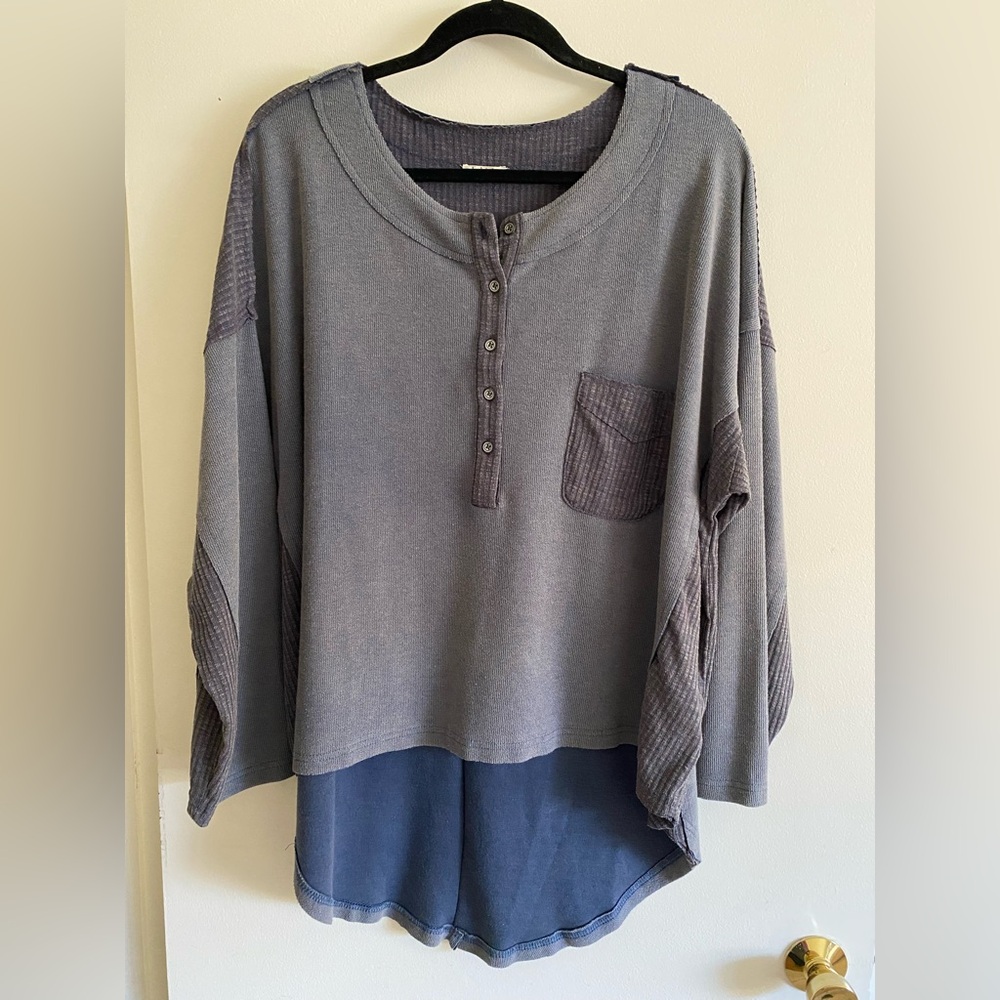 POL Heathered Blue Henley Top